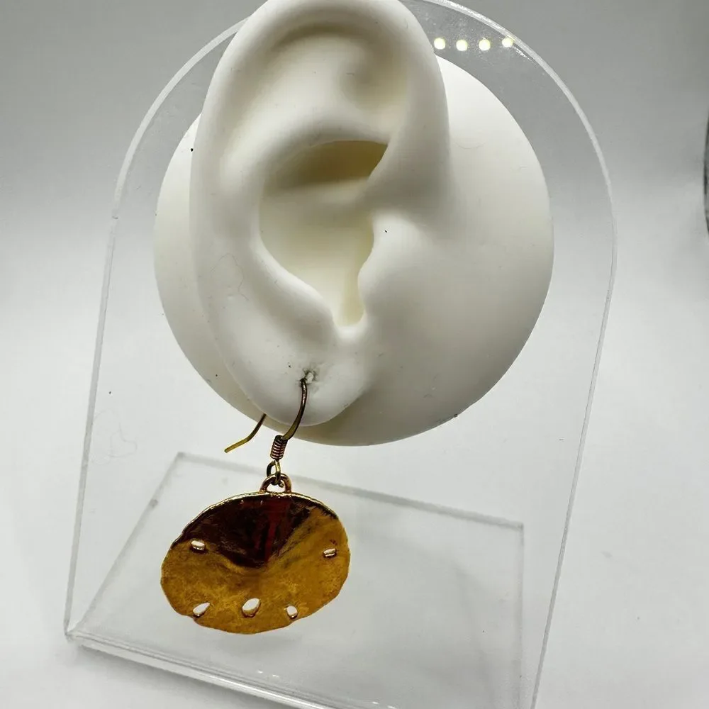 SALE! Gold tone sand dollar dangle earrings!